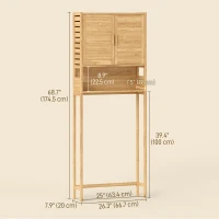 HOMCOM Over The Toilet Storage Shelf, Bathroom Organizer with 2 Doors, Open Compartment and Adjustable Shelf, Natural(m-3)