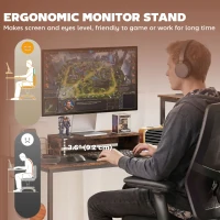HOMCOM 96 Inch Gaming Desk, Dual Computer Desk for 2 Person with Power Outlets and Monitor Stands, Rustic Brown(m-6)