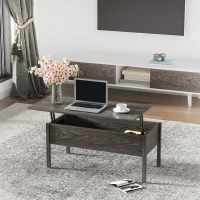 HOMCOM 39" Modern Lift Top Coffee Table Desk with Hidden Storage Compartment for Living Room, Light Grey Woodgrain(m-10)