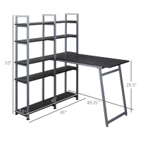 HOMCOM 5 Tier Versatile L-Shaped Computer Desk, Writing Table with Display Shelves and Metal Frame, Space-Saving for Study, Home Office, Black(m-3)