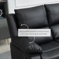 HOMCOM Double Reclining Loveseat, PU Leather Manual Recliner Sofa Chair with Thick Backrest, Padded Armrests, Footrest for Living Room, Black(m-4)