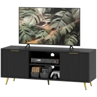 HOMCOM TV Stand with Storage for 55 Inch TV, Modern TV Cabinet with 2 Open Shelves and 2 Cabinets for Living Room, Black(m-2)