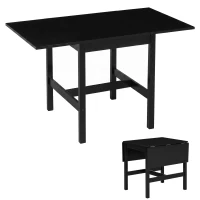 HOMCOM Solid Wood Kitchen Table, Drop Leaf Tables for Small Spaces, Folding Dining Table, Black(m-11)