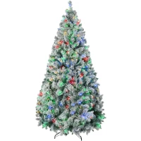 HOMCOM 9' Artificial Snow Christmas Trees with Frosted Branches, Warm White or Colorful LED Lights, Steel Base(m-1)