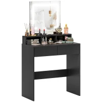 HOMCOM Makeup Vanity Desk with Mirror and LED Lights, for Bedroom, Modern Dressing Table with Drawers, Compartments, Black(m-9)