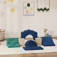 Qaba 7-Piece Baby Soft Play Set, Indoor Soft Play Gym Activity Play Set for Crawling, Sliding and Playing, Navy Blue(m-8)