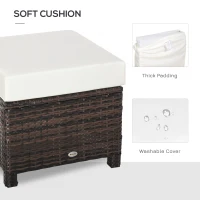 Outsunny 20" Patio Wicker Ottoman, Multipurpose Outdoor PE Rattan Footrest, Additional Seating, Side Table with Soft Cushion, Brown, White(m-5)