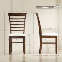 HOMCOM Wooden Dining Chairs Set of 2, Farmhouse Upholstered Kitchen Chairs with Rubber Wood Frame, Dark Brown and Beige(m-3)