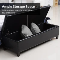 HOMCOM Storage Ottoman Bench, Foot Rest with Solid Wood Legs, 51 Inches PU Leather Storage Chest for Living Room, Black(m-4)