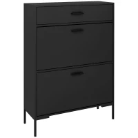 HOMCOM Modern Shoe Cabinet Storage 12 Pair Shoe Organizer with 2 Flip Doors Drawer and Adjustable Shelf Black(m-2)