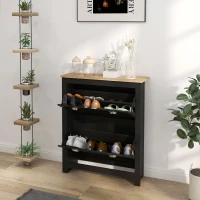 HOMCOM Entryway Shoe Cabinet with 2 Flip Drawers and Adjustable Shelves, 12 Pair Shoe Storage Organizer for Hallway, Black(m-8)