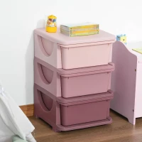 Qaba 3 Drawers Kids Storage Unit, 3 Tier Stackable Toy Organizers and Storage Chest for Bedroom, Nursery, Playroom, Living Room, Boys, Girls, Toddlers, Pink(m-10)