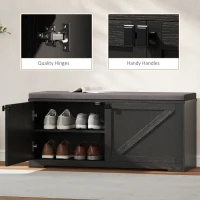 HOMCOM Shoe Storage Bench with Padded Seat, Entryway Bench Holds up to 352 lb, Shoe Organizer, 8 Pairs, Black Wood Grain(m-7)