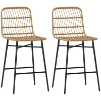 HOMCOM Rattan Counter Bar Stools Set of 2, 26" Counter Height Barstools with Back, Bar Chairs for Kitchen Island, Brown(m-11)