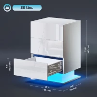 HOMCOM Modern LED Nightstand Bedside Table with Adjustable Colour Lighting & 3 Drawers, APP Control, Glossy White(m-3)