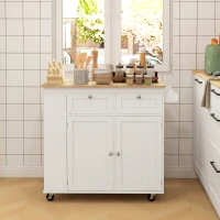 HOMCOM Kitchen Island with Power Outlet and Drop Leaf, Rolling Kitchen Cart with 2 Drawers and Adjustable Shelves, White(m-8)