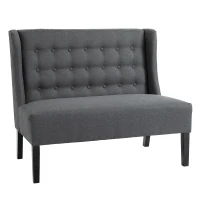 HOMCOM Armless Couch Wingback Double Sofa Linen Fabric Upholstery Button Tufted Loveseat Modern Living Room Settee, Gray(m-10)