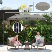 Outsunny Double Sided Patio Umbrella, 9.7' Large Outdoor Market Umbrella with Push Button Tilt and Crank, 3 Air Vents and 12 Ribs, for Garden, Deck, Pool, Gray(m-3)