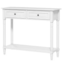 HOMCOM Hallway Console Table, Modern Entryway Table with 2 Drawers, Storage Shelf, Turned Legs for Living Room, Bedroom, White(m-2)
