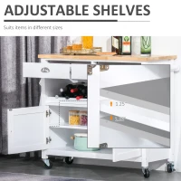HOMCOM Rolling Kitchen Island Cart, Trolley Cart with Wine Rack, Rubberwood Top, Drawer and Hook, White(m-11)