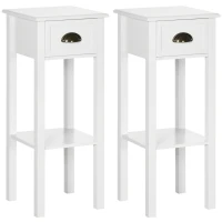 HOMCOM 2-Tier Nightstand, Side Table with Drawer and Shelf for Living Room or Bedroom, Set of 2, White(m-11)