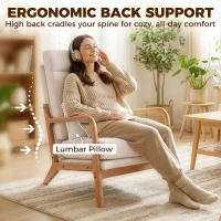 HOMCOM Modern Accent Chair, Linen Armchair with Lumbar Pillow, High Back, Wide Seat, Thick Cushion, Solid Wood Frame, Cream White(m-6)