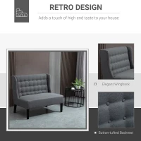 HOMCOM Armless Couch Wingback Double Sofa Linen Fabric Upholstery Button Tufted Loveseat Modern Living Room Settee, Gray(m-4)