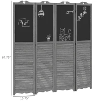 HOMCOM Wooden Room Divider with Blackboard, 4 Panel Folding Privacy Screen for Home Office, 5.5', Gray(m-3)