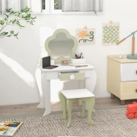 Qaba Kids Makeup Vanity Set with Stool, Mirror, Drawer, Storage Boxes, White(m-8)
