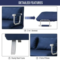 HOMCOM Convertible Sofa Bed Sleeper Chair, 5 Position Adjustable Backrest, Armchair Sleeper with Pillows, Leisure Chaise Lounge Couch, Blue(m-5)