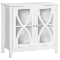 HOMCOM Kitchen Sideboard, Glass Door Buffet Cabinet, Bathroom Storage Cabinet with Adjustable Storage Shelf for Dining Room, Living Room, White(m-2)