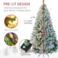 HOMCOM 9' Artificial Snow Christmas Trees with Frosted Branches, Warm White or Colorful LED Lights, Steel Base(m-4)