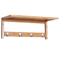 HOMCOM 20" Wall-mounted Entryway Coat Rack Bamboo Wall Shelf Organizer with 4 hooks(m-1)