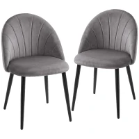 HOMCOM Armless Dining Chairs with Curved Backrest, Velvet-feel Accent Chairs for Kitchen, Living Room, Guest Room, Grey(m-9)
