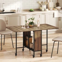 HOMCOM Folding Dining Table, Extendable Kitchen Table for Small Spaces with Storage Shelf and 6 Wheels, Brown Wood Grain(m-8)
