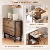 HOMCOM Folding Dining Table, Extendable Kitchen Table for Small Spaces with Storage Shelf and 6 Wheels, Brown Wood Grain(m-4)