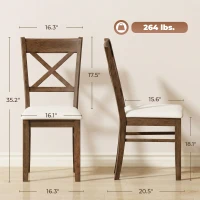 HOMCOM Dining Chairs Set of 2, Upholstered Kitchen Chairs with Rubberwood Frame, Padded Seat and X-Back, Walnut(m-3)