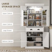 HOMCOM 71" Kitchen Pantry Cabinet with LED Lights, 6 Spice Racks, a Drawer and 4 Adjustable Shelves, White(m-4)