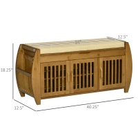 HOMCOM Shoe Bench with Storage Cabinets, Bamboo Entryway Bench with Seating Cushion, 3 Doors, Side Rack and Hidden Compartment for Hallway, Brown(m-3)