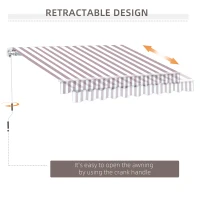 Outsunny 10' x 8' Retractable Awning, Patio Awnings, Sunshade Shelter w/ Manual Crank Handle, UV & Water-Resistant Fabric and Aluminum Frame for Deck, Balcony, Yard, Coffee Stripes(m-7)
