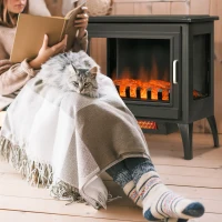 HOMCOM 24" Electric Fireplace Stove, 1000W/1500W Freestanding Fireplace Heater with Adjustable Temperature, Black(m-10)