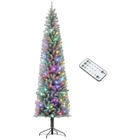 HOMCOM 9ft Prelit Pencil Artificial Christmas Tree, Flocked Xmas Tree with Remote, Dual Colour LEDs, 895 Tips, Metal Stand(m-9)