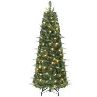 HOMCOM 5 ft Prelit Pop Up Christmas Tree, Collapsible Artificial Xmas Tree with Metal Stand for Holiday Decor, Green(m-9)