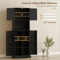 HOMCOM 71.5" Tall Pantry Cabinet, Farmhouse Kitchen Storage Cabinet with Adjustable Shelves, 8 Door Spice Racks, Black(m-5)