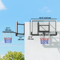 Soozier Wall Mounted Basketball Hoop, Height Adjustable Mini Basketball Hoop with 43" x 35" Backboard, 18" Steel Rim, Black(m-3)