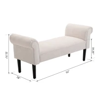 HOMCOM 52" End of Bed Bench, Linen Upholstered Ottoman Bench, Bedroom Entryway Bench With Armrests, Cream White(m-3)