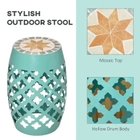 Outsunny Decorative Outdoor Stool, 12" Round Patio Side Table, Mosaic Accent Plant Stand for Garden, Balcony, Blue(m-4)