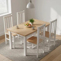 HOMCOM Farmhouse Dining Table Chairs, Set of 4 Pine Wood Kitchen Table Chairs with Slat Back for Living Room, Bedroom, White(m-2)