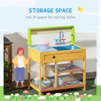 Outsunny Mud Kitchen for Kids Outdoor Kitchen Playset w/ Realistic Kitchen Toys, Faucet Sink Storage Shelves for Ages 3-8 Years(m-5)