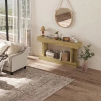 HOMCOM 63 Inch Long Console Table, Vintage Narrow Entryway Table with Storage Shelf for Living Room and Hallway, Oak(m-9)
